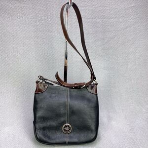 Dooney & Bourke Black Pebbled All Weather Leather Bag Purse Brown Shoulder Strap